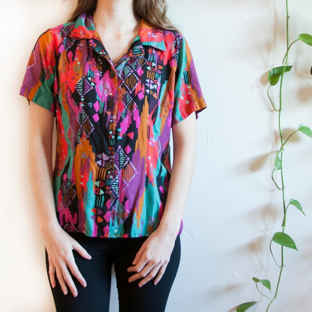 Vintage 90s Southwest Abstract Button Up Shirt